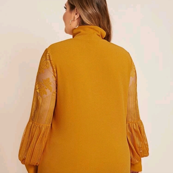 Plus Size High Neck Lace Bishop Sleeve Top - Picture 9 of 9